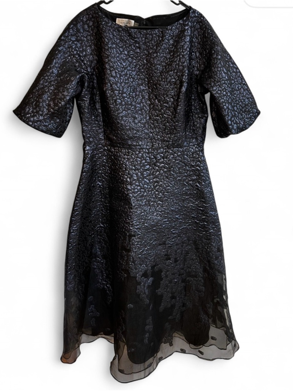 Teri Jon Black Textured Fit-and-Flare Midi Dress